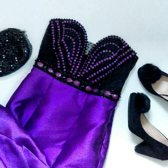 Purple Mermaid Trumpet Satin Prom Dress - Picture 4 of 4